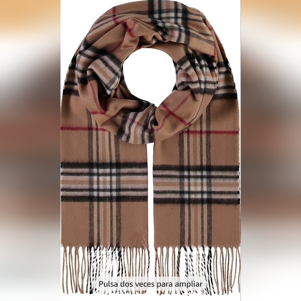 Cashming Plaid Beige Scarf with Red and Black Accents - Picture 5 of 8